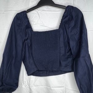 Babaton navy crop long sleeve blouse